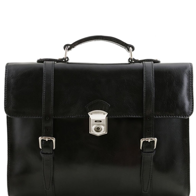 Tuscany Leather 14" Viareggio - Eksklusiv læder laptop taske med 3 rum i farven sort