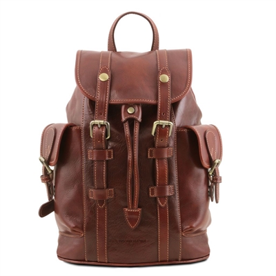 Tuscany Leather Nara - Læder rygsæk med med sidelommer i farven brun
