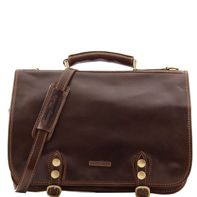 Tuscany Leather 14" Capri - Læder messenger taske med 2 rum i farven mørke brun