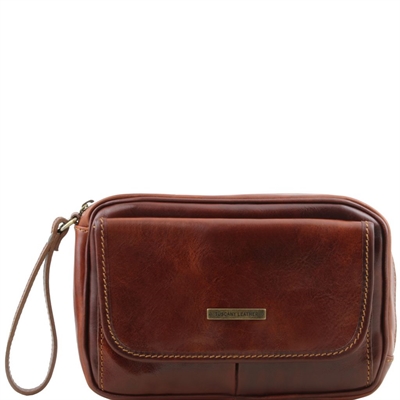Tuscany Leather Ivan - Læder handy wrist taske for man i farven brun