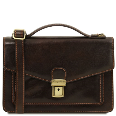 Tuscany Leather Eric - Læder Crossbody taske i farven mørke brun